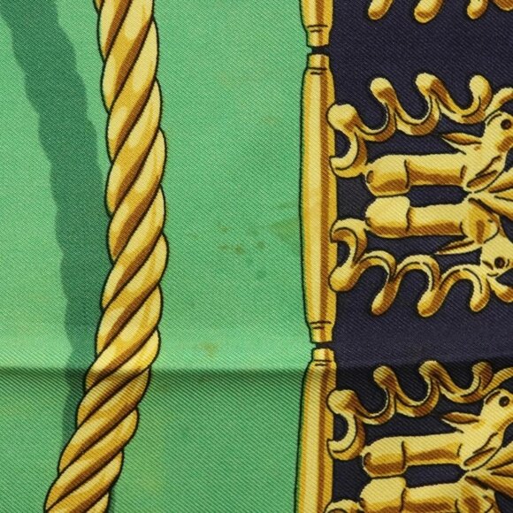 HERMES Carre 90 Scarf ""LES CAVALIERS D'OR"" Silk Green Auth BA5572 - Picture 9 of 11
